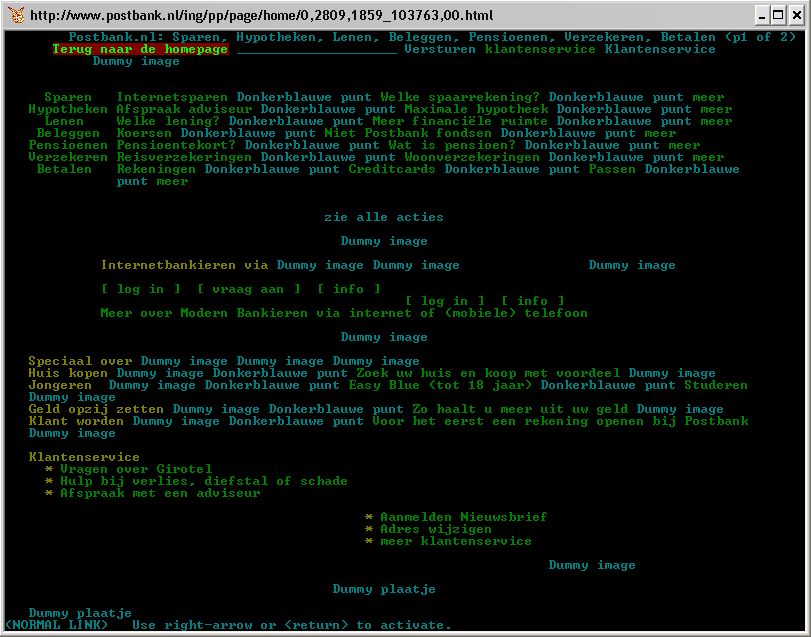 A simple screen shot from the Lynx browser, while visiting the website of the Postbank. 